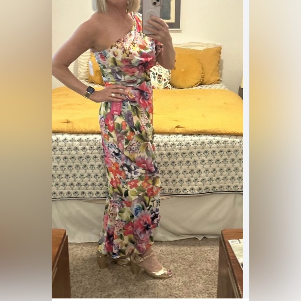 Betsy & Adam Womens Floral Print Ruffled Midi Dress Colorful size 2. NWT